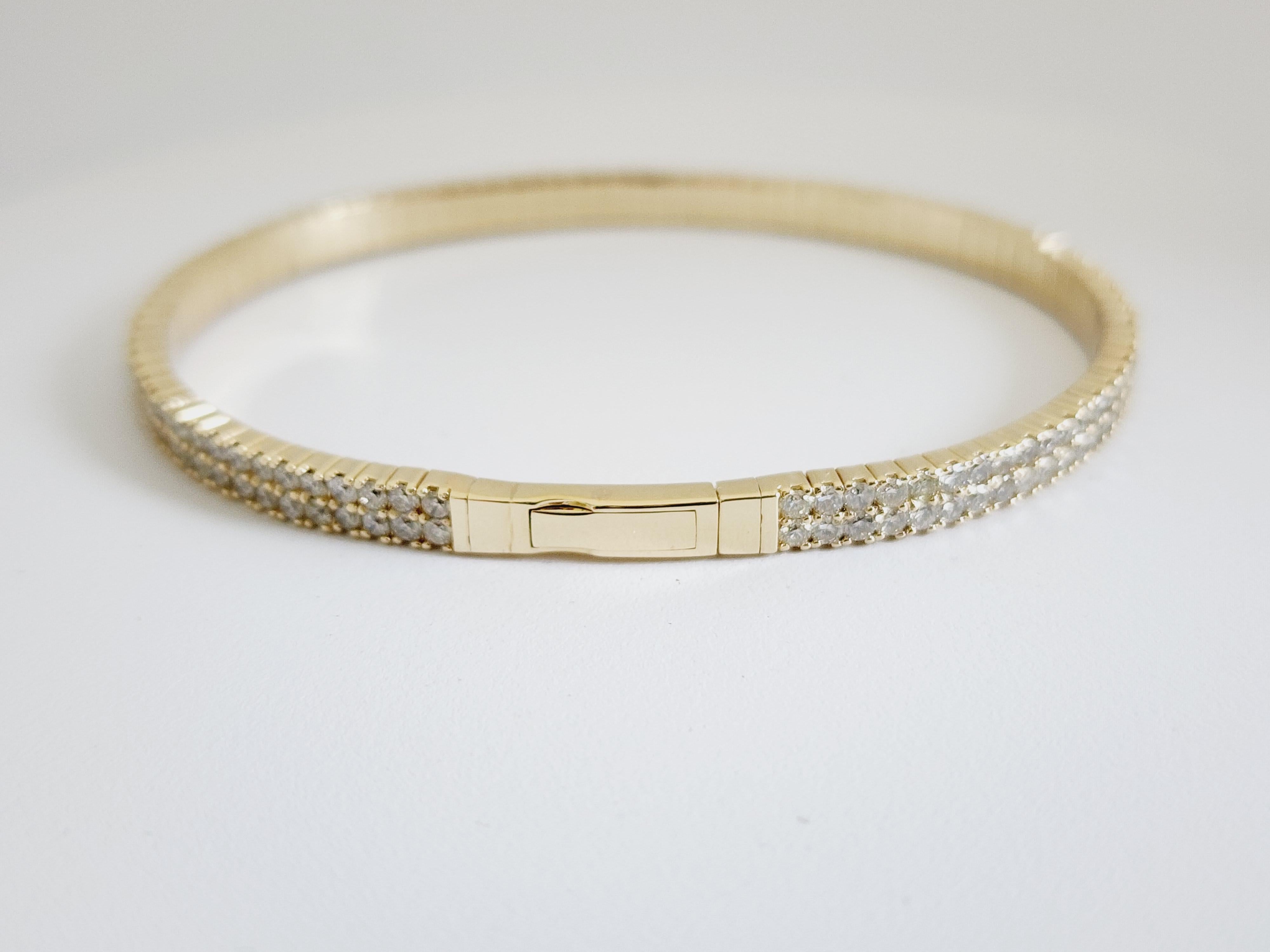 4.77 Carat Double Row Flexible Bangle Yellow Gold 14 Karat Bracelet In New Condition In Great Neck, NY