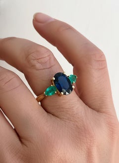 4.77 Carat Natural Cobalt Blue Sapphire & Colombian Emerald Engagement Ring 18K