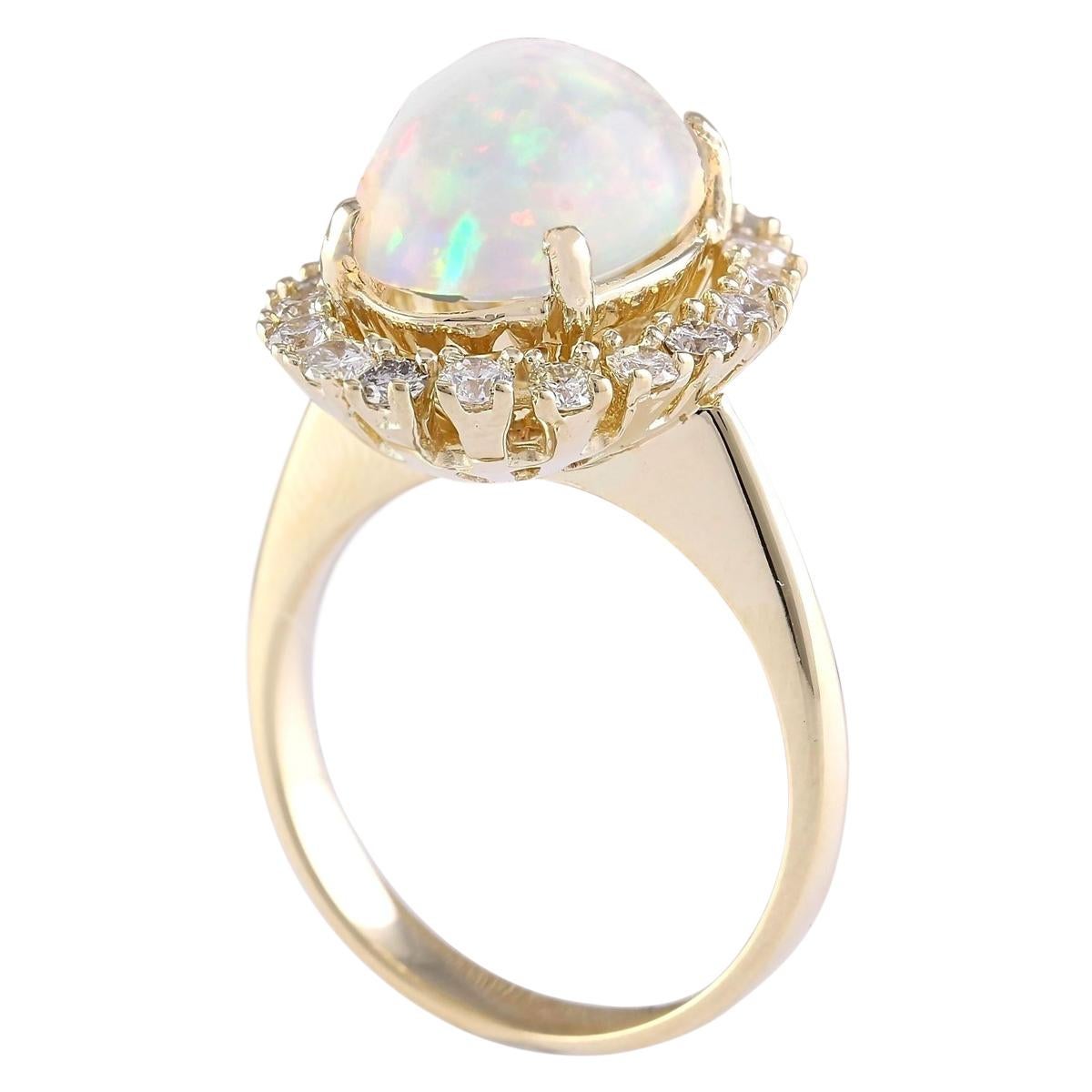 Oval Cut Natural Opal 14 Karat Yellow Gold Diamond Ring For Sale