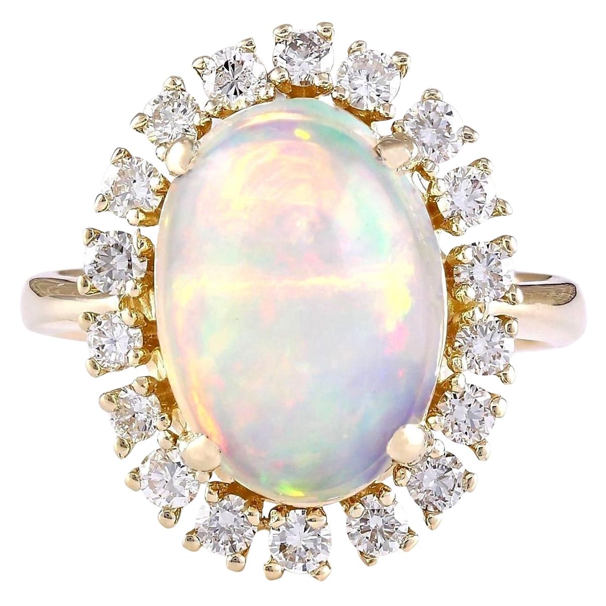 Natural Opal 14 Karat Yellow Gold Diamond Ring For Sale