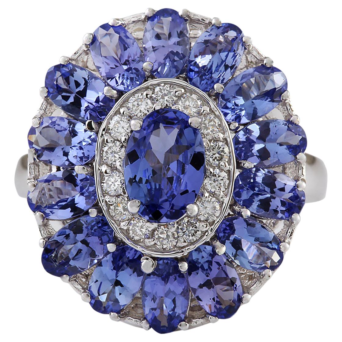 Natural Tanzanite Ring In 14 Karat White Gold Diamond  For Sale