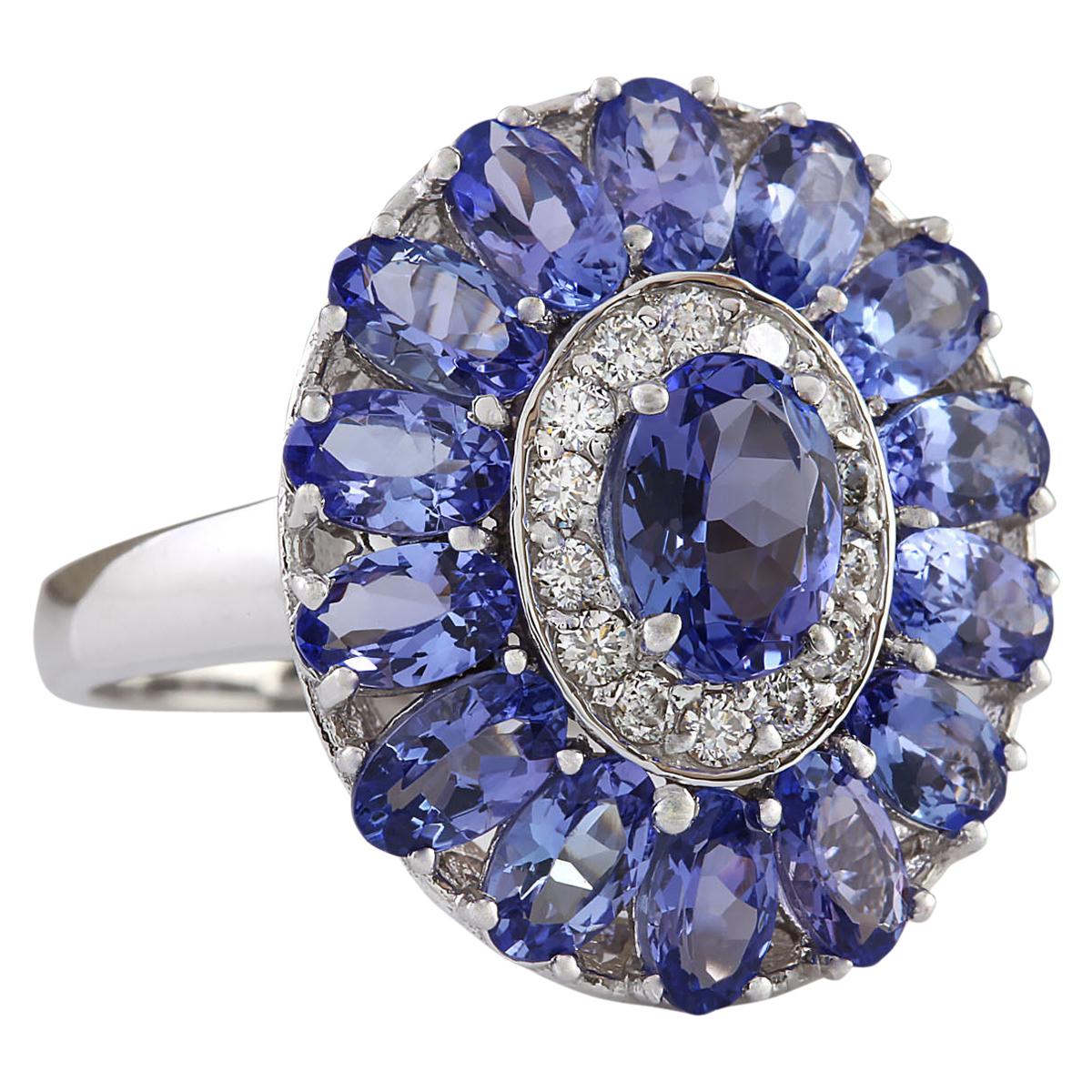 Estampado: Oro blanco de 14 quilates
Peso total del anillo: 5,8 gramos
El peso total de la tanzanita natural es de 4,42 quilates
Color: Azul
Peso del Diamante: El peso total del diamante natural es de 0,35 quilates
Color: F-G, Claridad:
