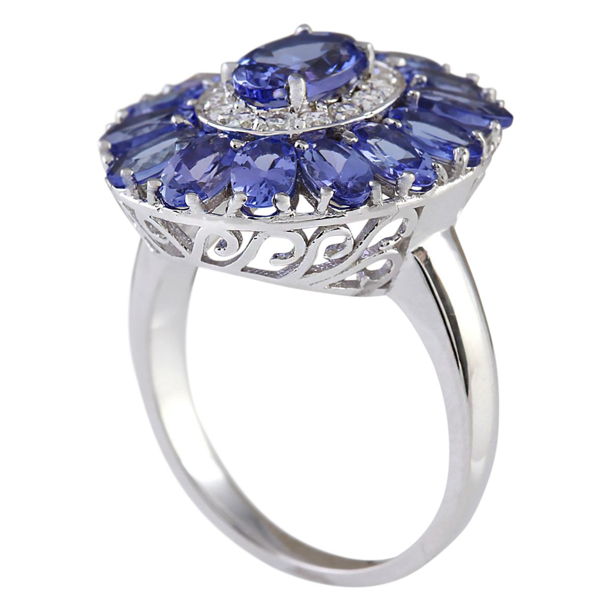 Oval Cut Natural Tanzanite Ring In 14 Karat White Gold Diamond  For Sale