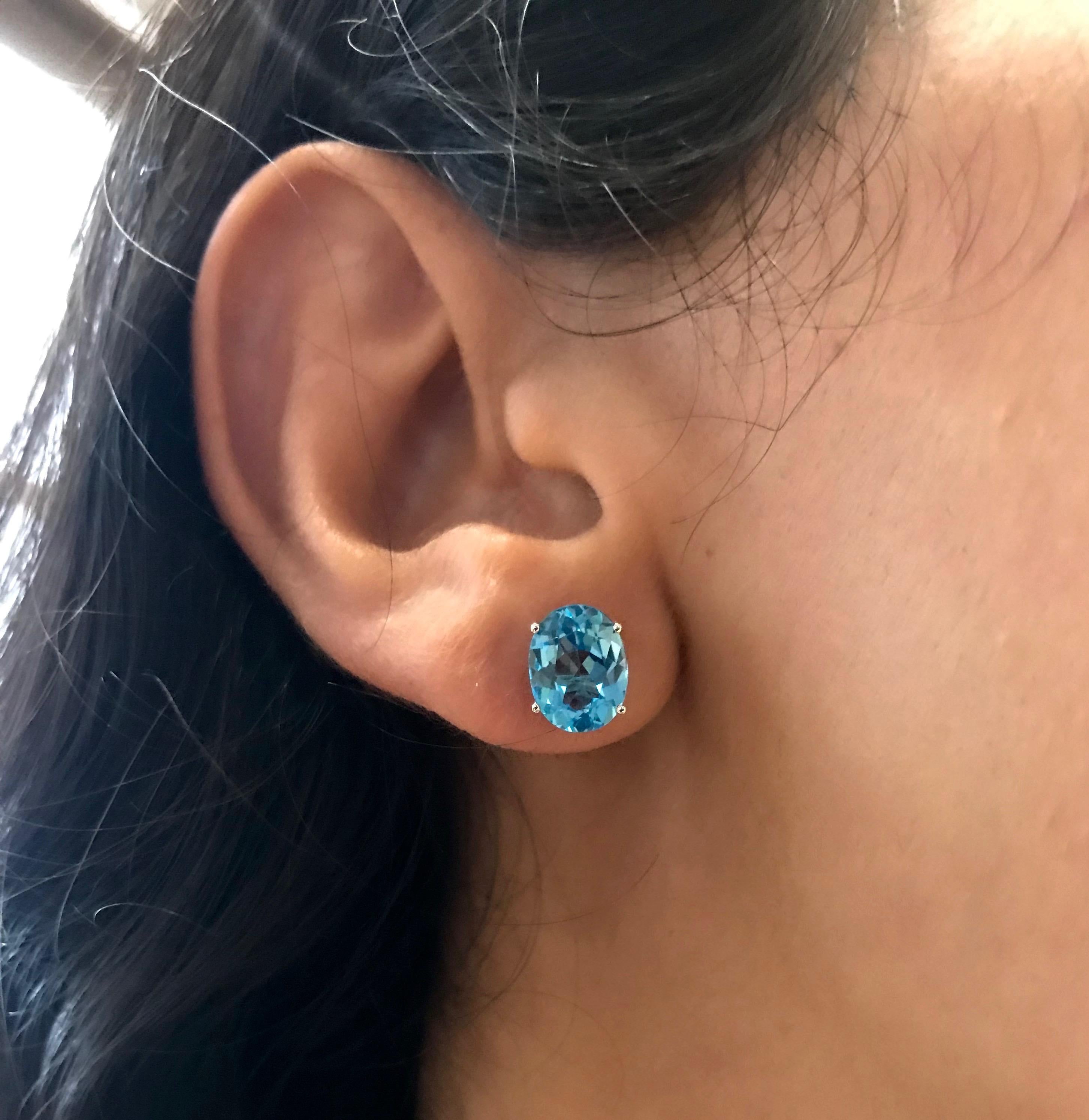 Contemporary 4.77 Carat Oval Blue Topaz Stud Earrings