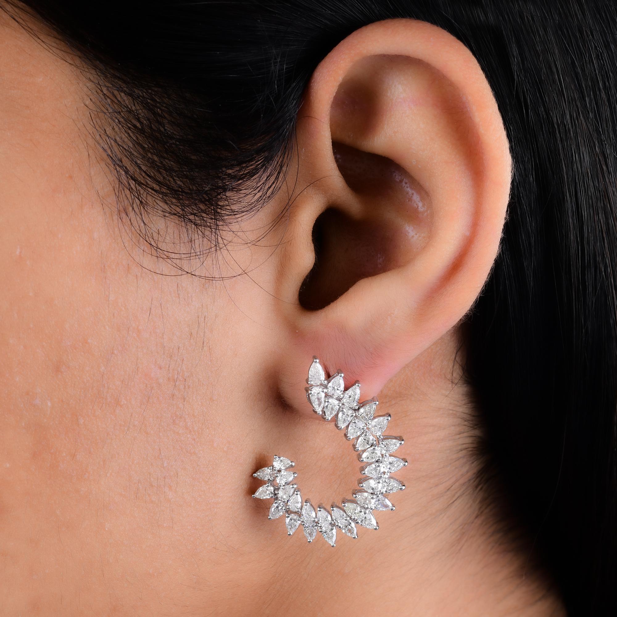 Pear Cut 4.77 Carat Pear Diamond Spike Earrings 14 Karat White Gold Handmade Fine Jewelry For Sale