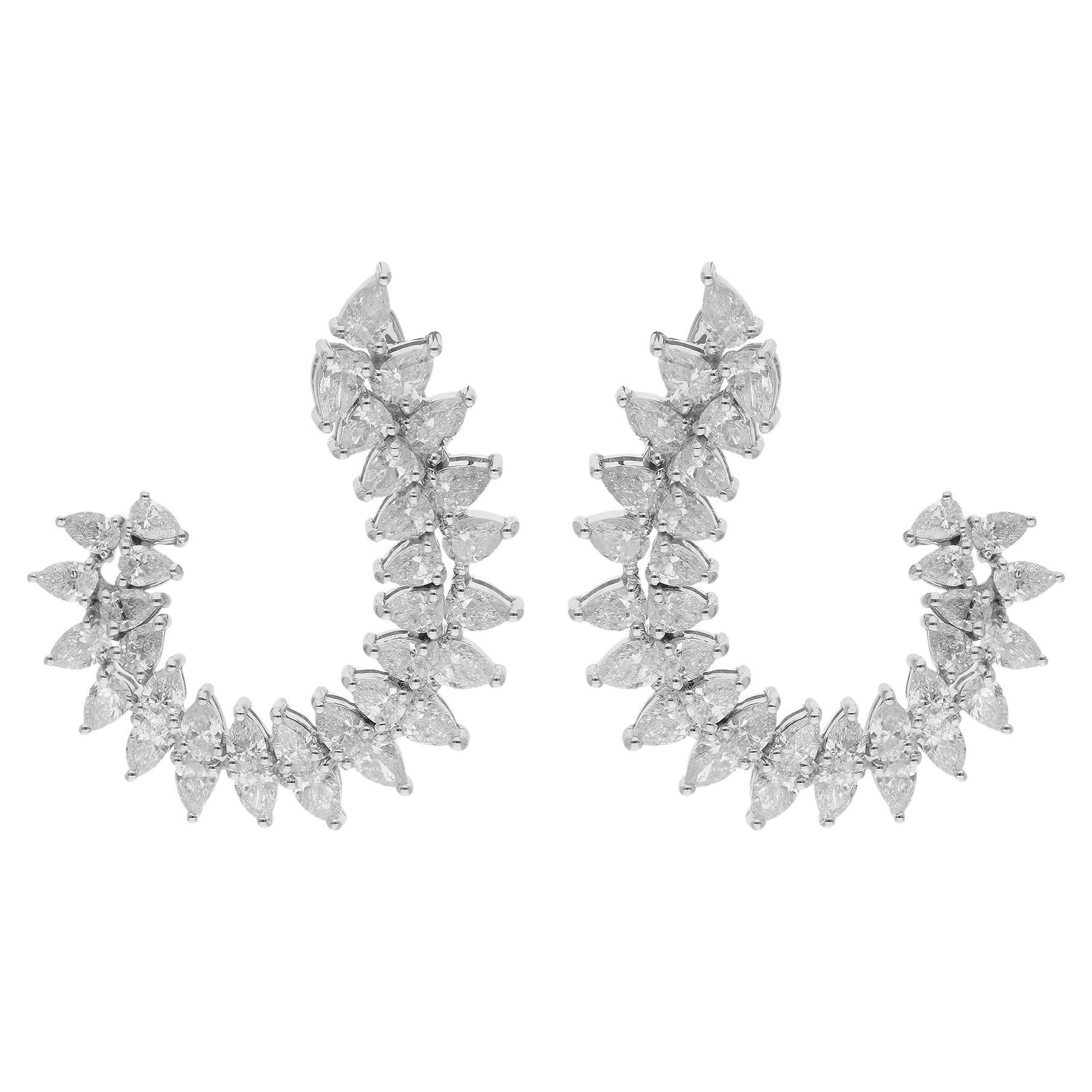 4.77 Carat Pear Diamond Spike Earrings 14 Karat White Gold Handmade Fine Jewelry For Sale