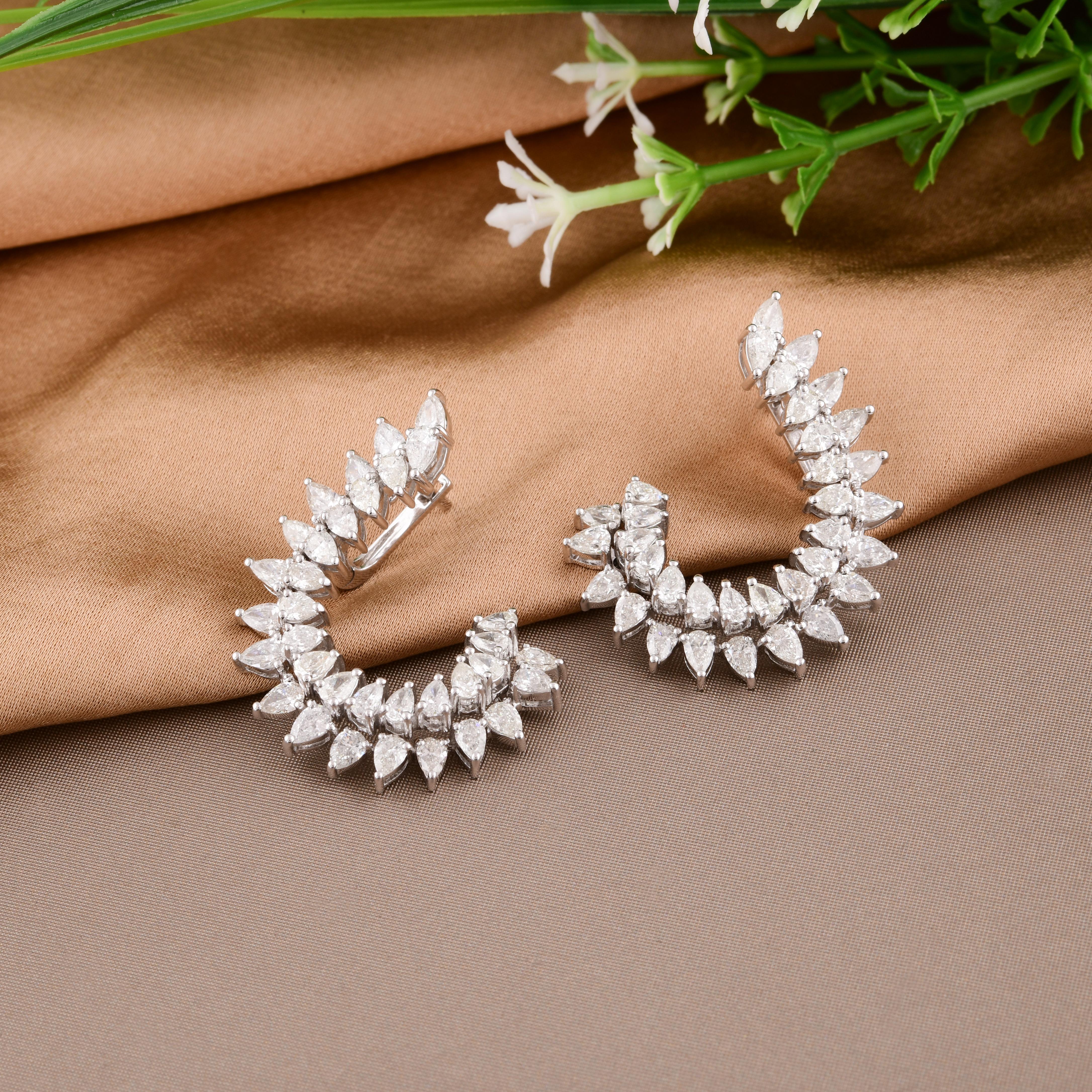 Modern 4.77 Carat Pear Diamond Spike Earrings 18 Karat White Gold Handmade Fine Jewelry For Sale