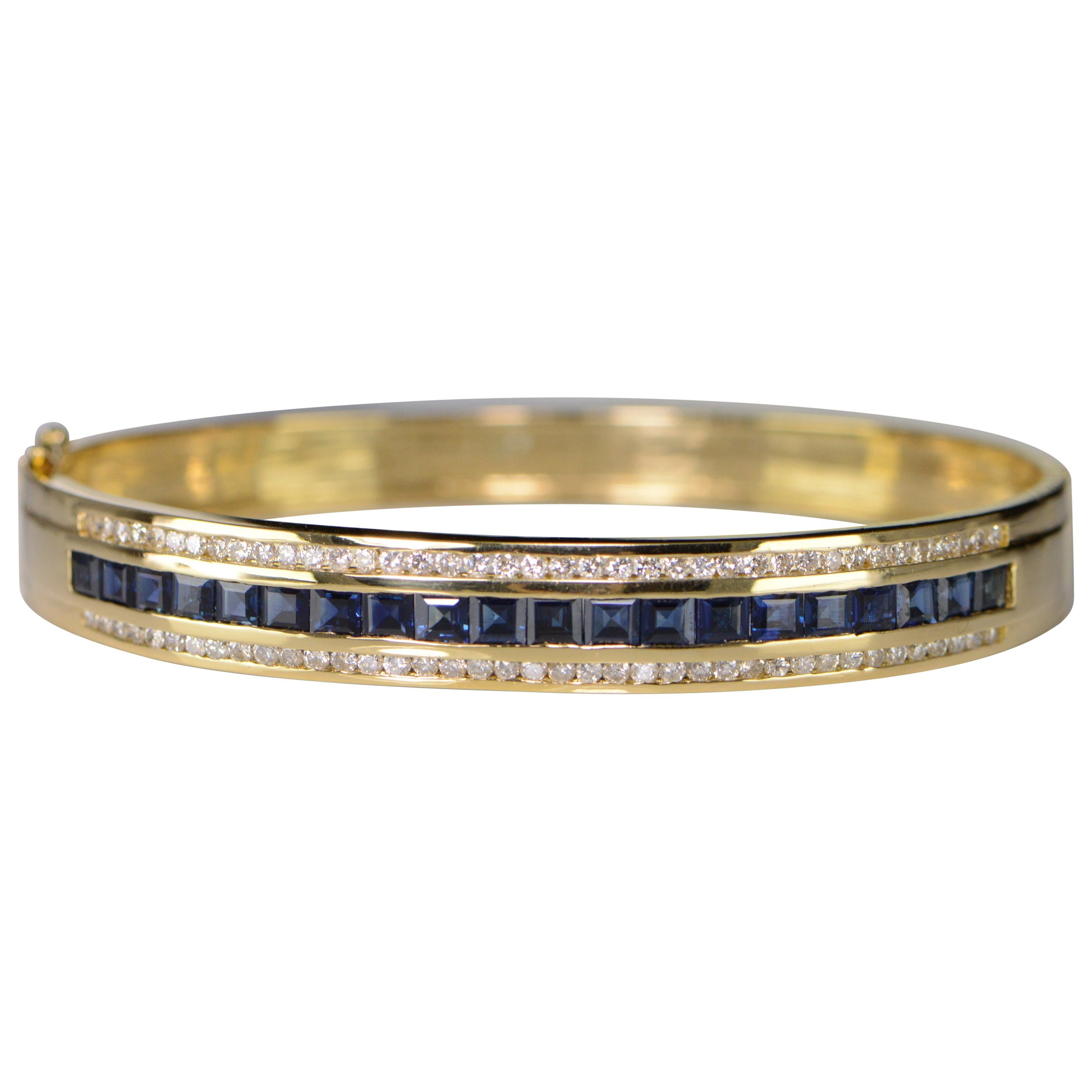 4.77 Carat Sapphire Diamond Gold Bangle Bracelet
