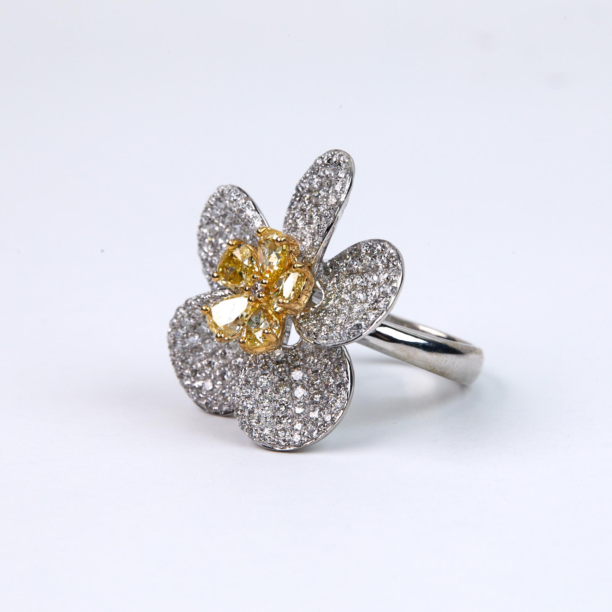 Contemporary 4.77 Carat Diamond Floral Cocktail Ring For Sale