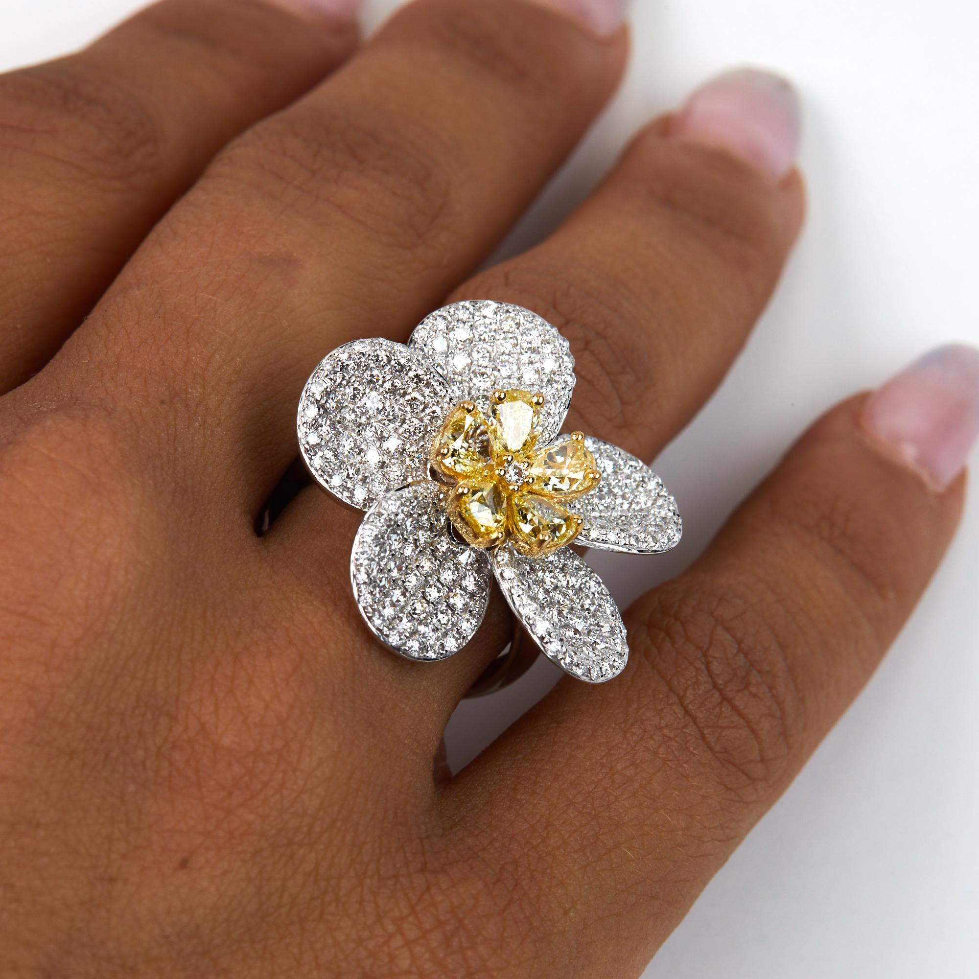 Pear Cut 4.77 Carat Diamond Floral Cocktail Ring For Sale