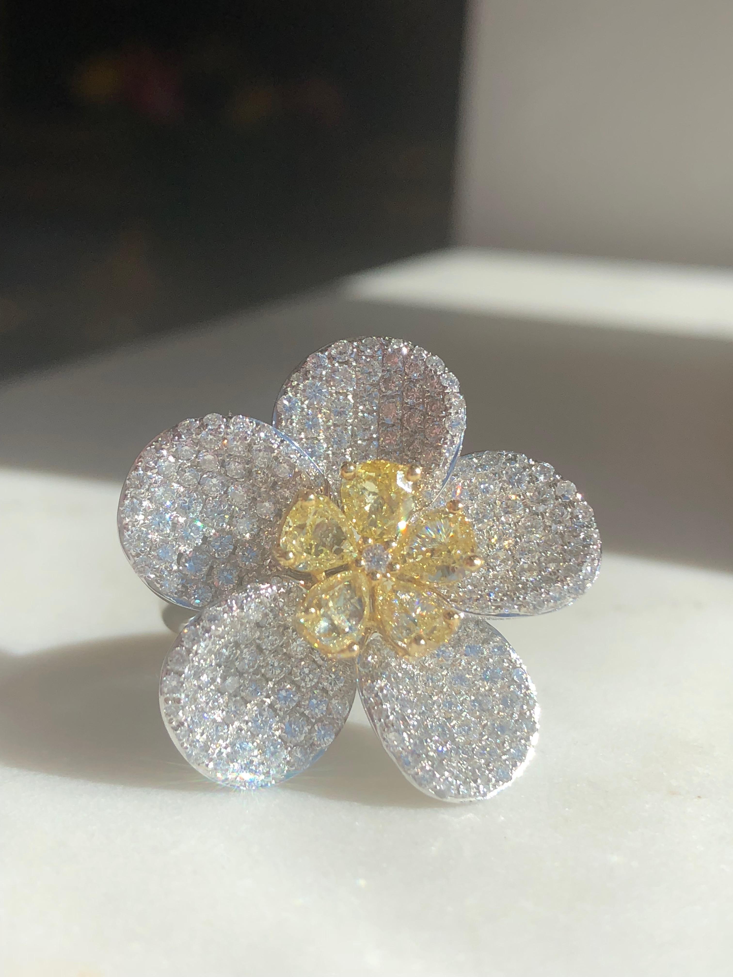 Women's 4.77 Carat Diamond Floral Cocktail Ring For Sale