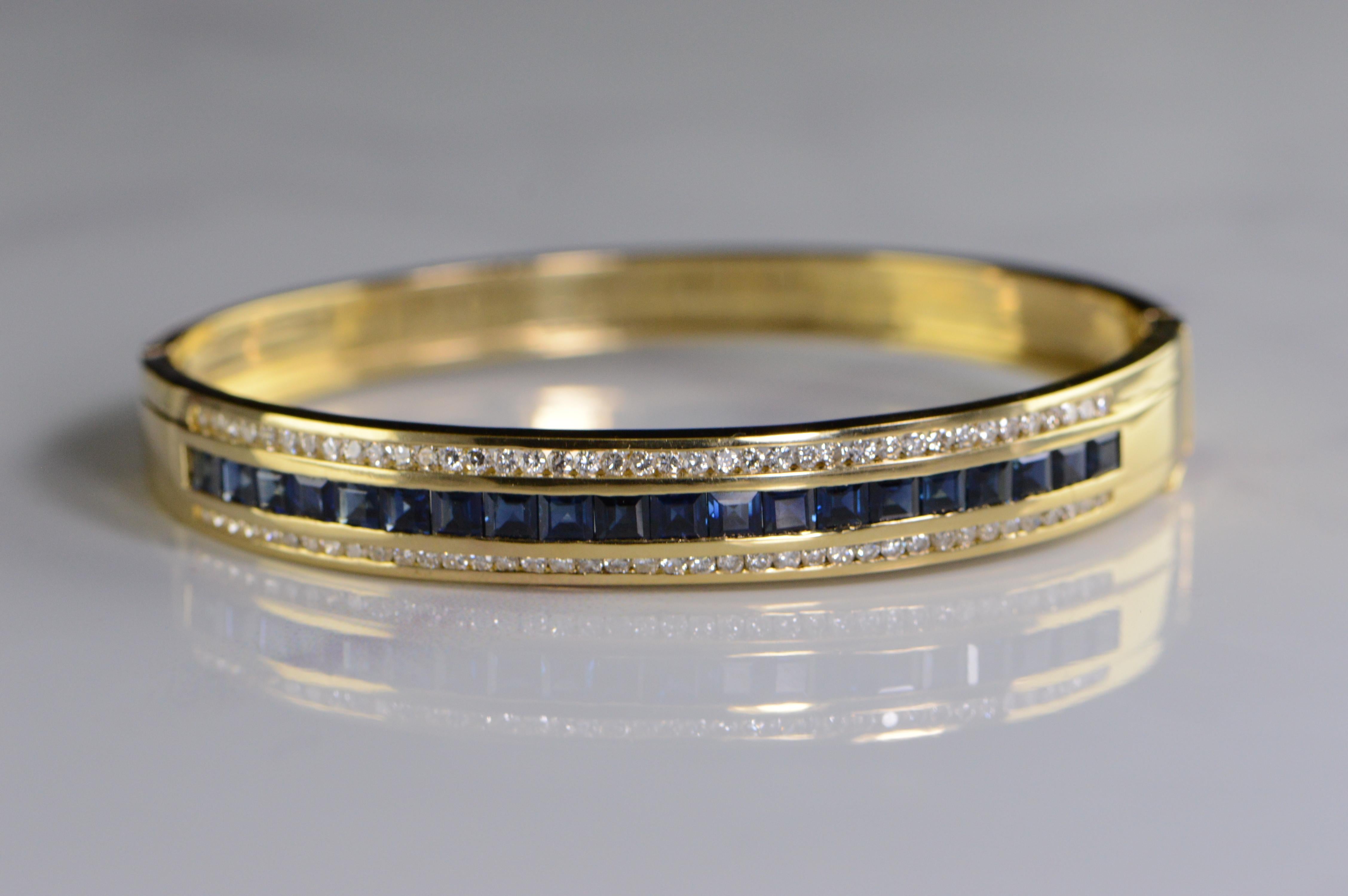 Women's 4.77 Carat Sapphire Diamond Gold Bangle Bracelet