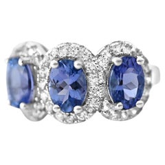 Used 4.77 Ct Woman Tanzanite Ring 925 Sterling Silver Rhodium Plated  Wedding Ring 
