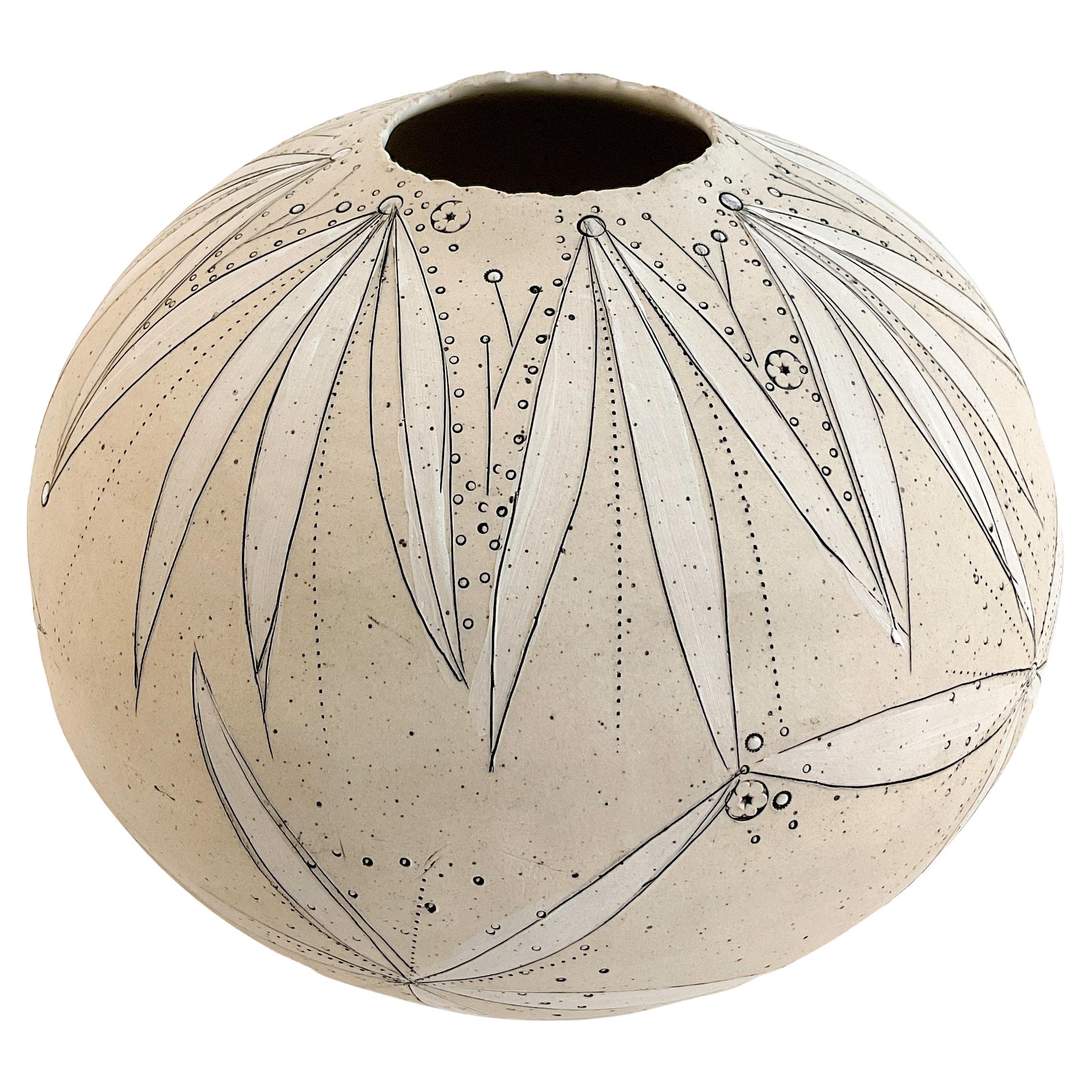 477 Handcrafted Stoneware Blossoming Moon Vase by Helen Prior For Sale