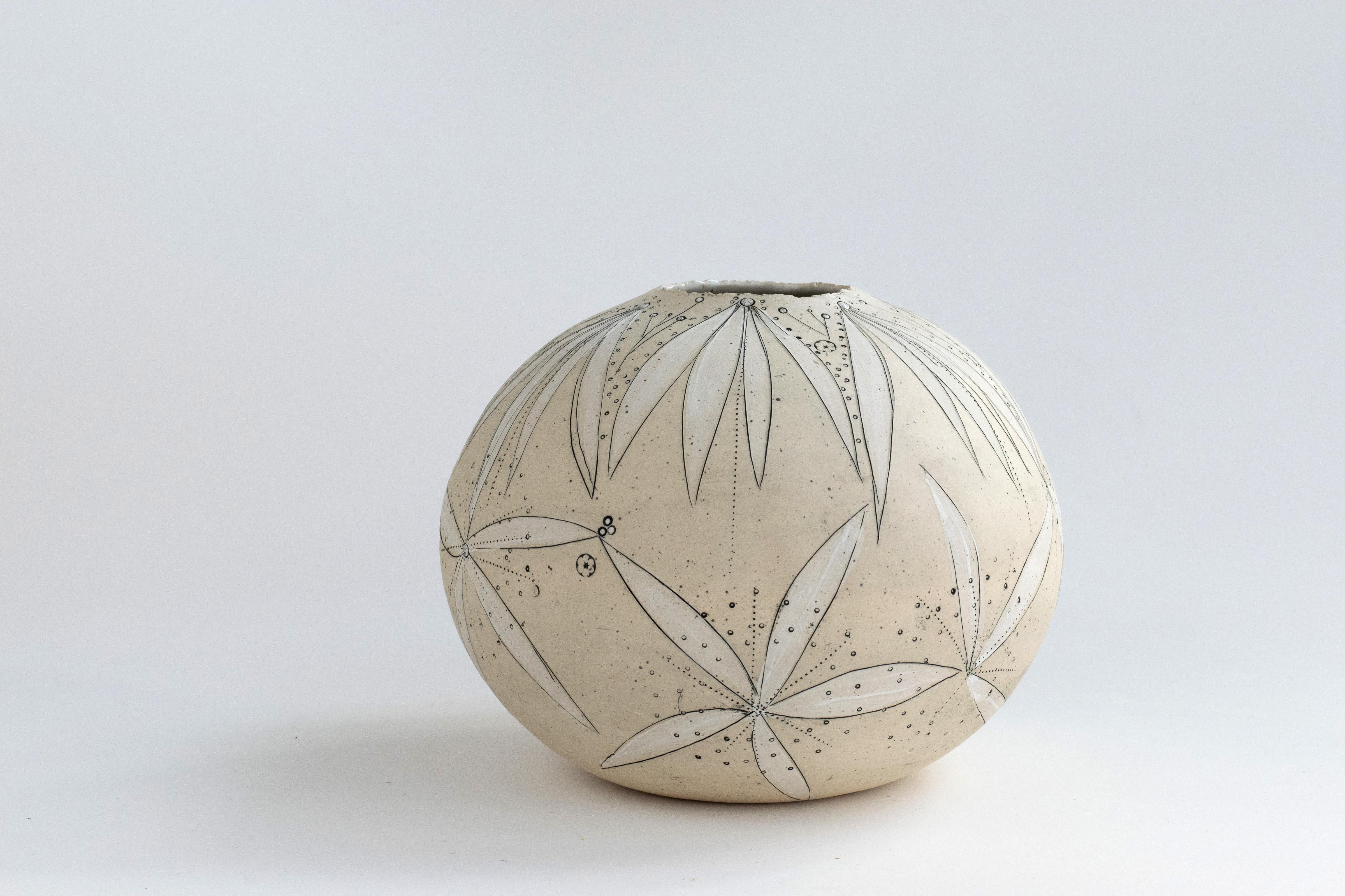 Modern 477 Handcrafted Stoneware Blossoming Moon Vase by Helen Prior For Sale