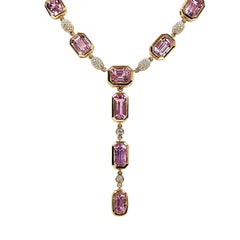 47.70 Carats Kunzite and Diamond Yellow Gold Necklace