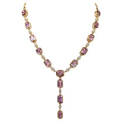 47.70 Carats Kunzite and Diamond Yellow Gold Necklace
