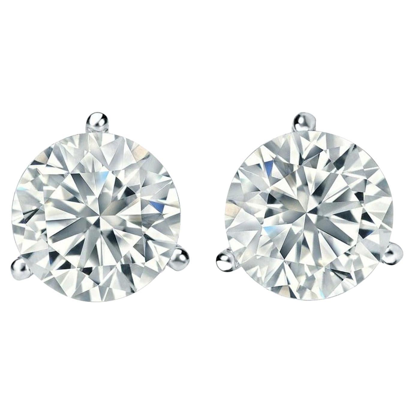 4.77ct Gia Certified Round Diamond Martini Setting 3 Prong Studs Earrings For Sale