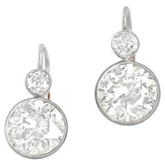 Boucles d'oreilles en platine avec diamant taille européenne ancienne de 4,77 carats, pureté VS1-VS2 