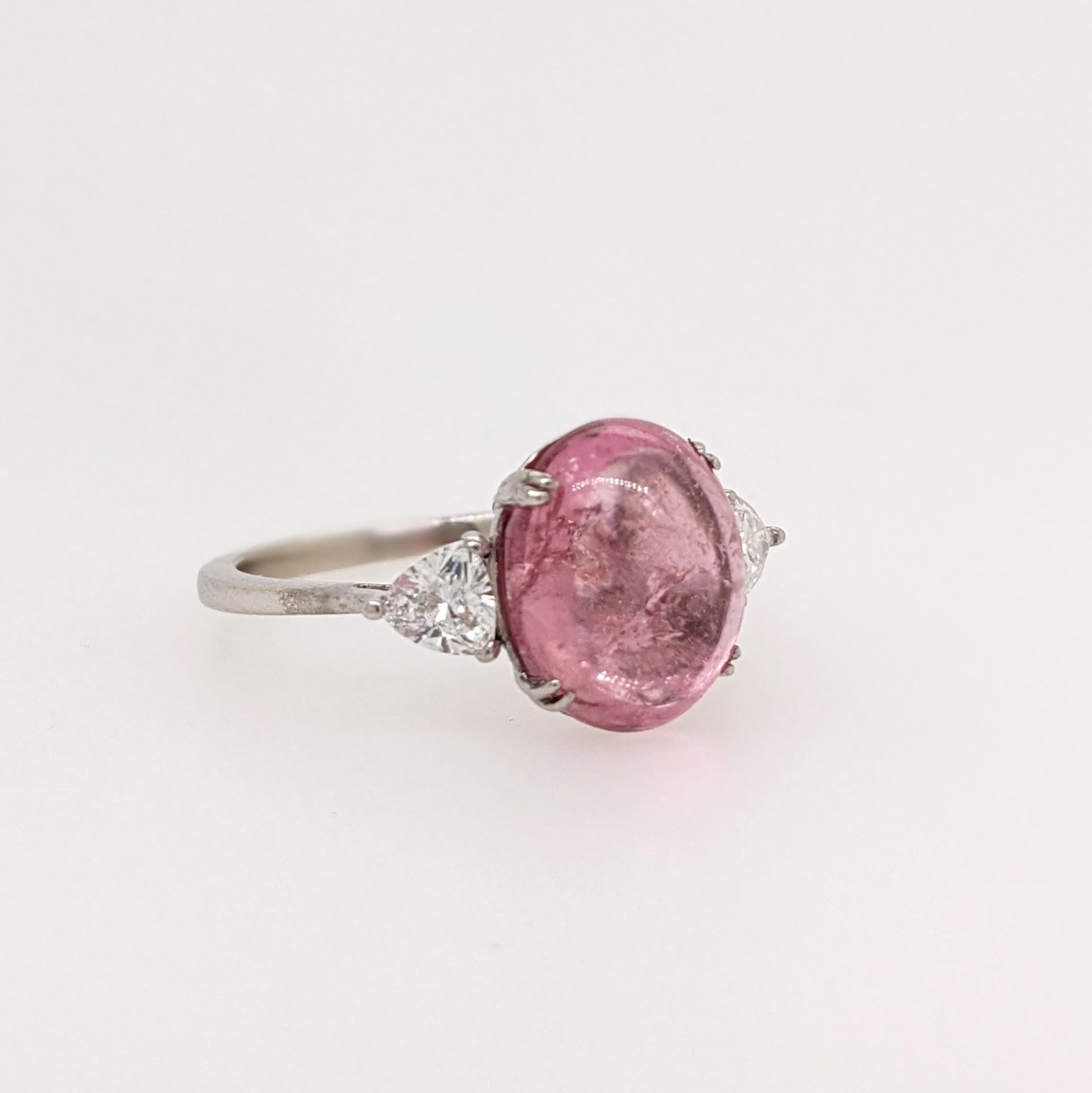 A one off ring featuring a cabochon pink rubellite tourmaline accented with trillion lab diamonds. A beautiful collection piece that is perfect for every occasion. 💕

Specifications:

Item Type: Ring
Center Stone: Tourmaline
Treatment: