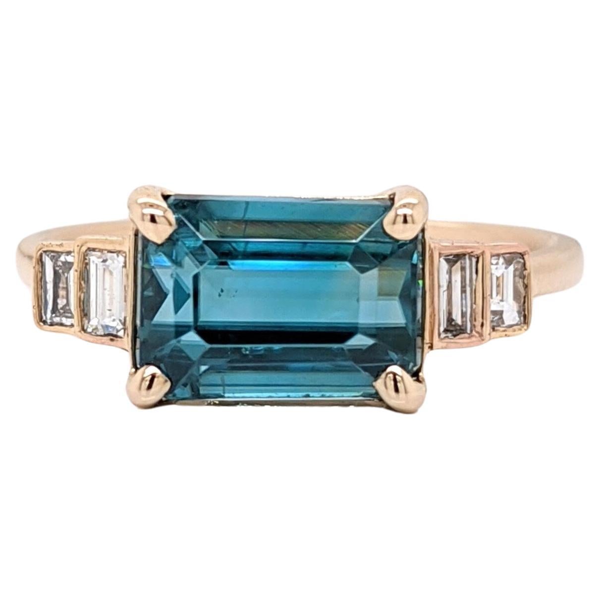 4.77ct Zircon w Baguette Diamond Accents in Solid 14K Gold Emerald Cut 9x6.5mm For Sale