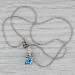 4.77ctw Blue Topaz Diamond Pendant Necklace 14k White Gold 16" Snake Chain