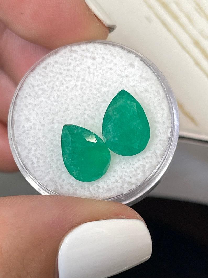 Modern 4.77tcw 11x8 Matching Colombian Emeralds - Pear-Cut Earthy Loose Gems For Sale