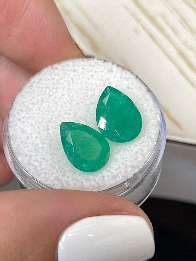 Pear Cut 4.77tcw 11x8 Matching Colombian Emeralds - Pear-Cut Earthy Loose Gems For Sale