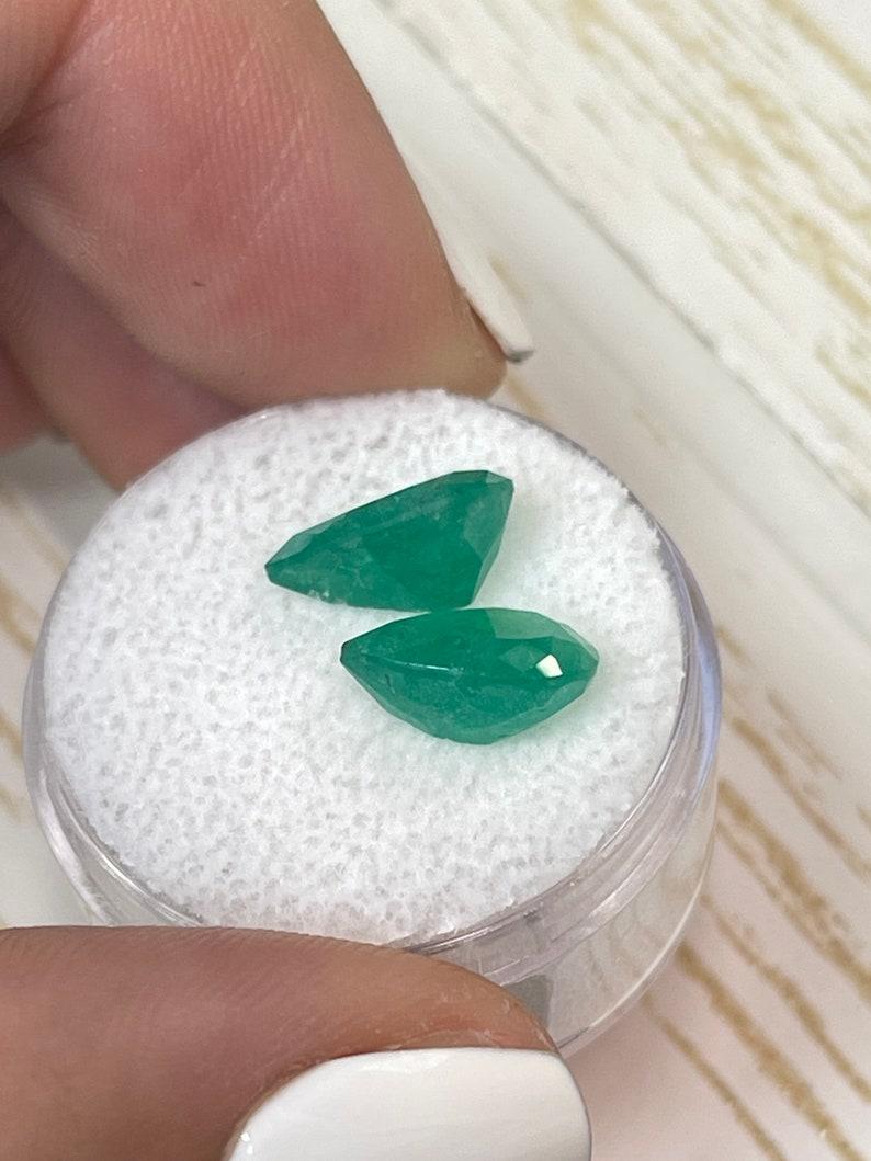 Women's 4.77tcw 11x8 Matching Colombian Emeralds - Pear-Cut Earthy Loose Gems For Sale