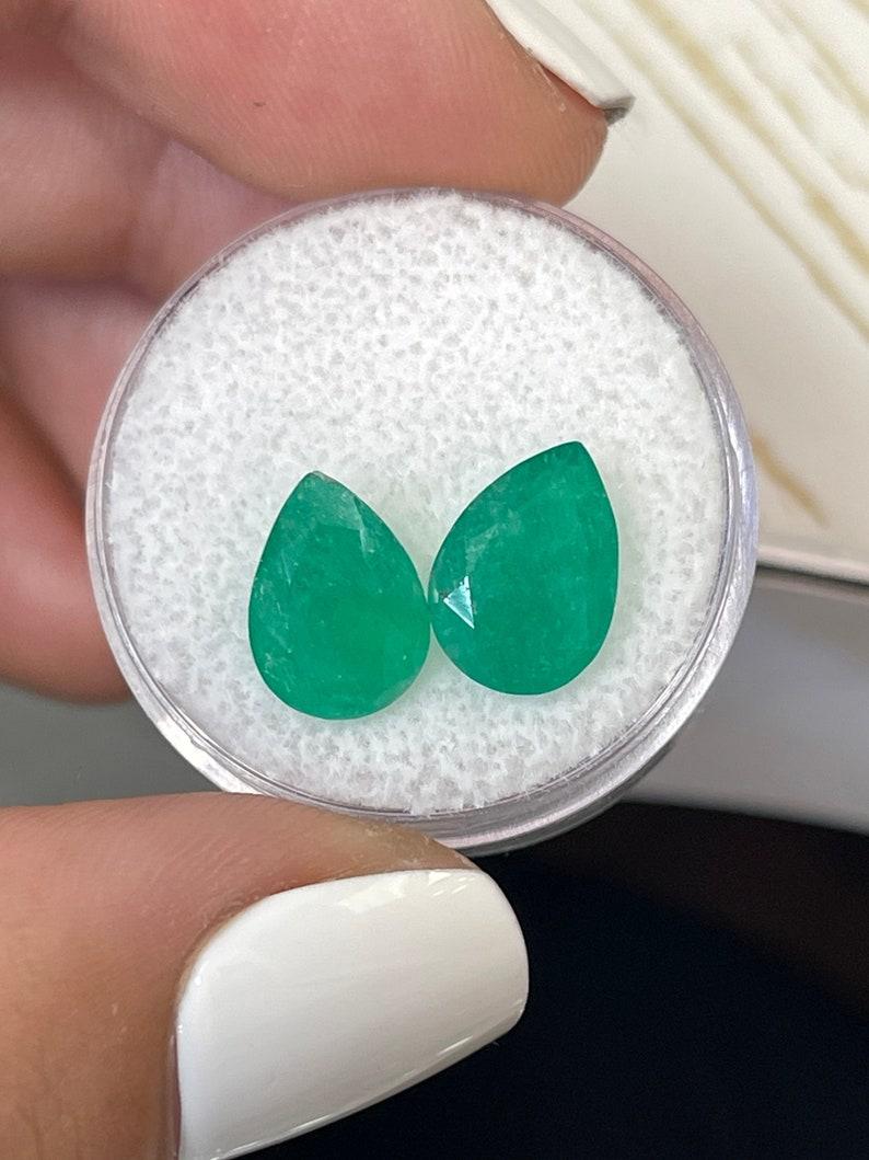 4.77tcw 11x8 Matching Colombian Emeralds - Pear-Cut Earthy Loose Gems For Sale