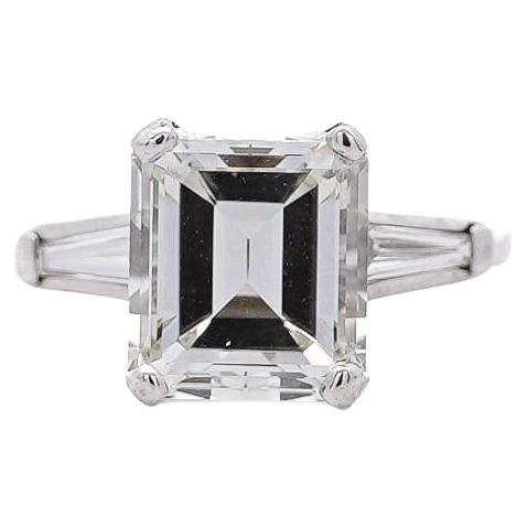 4.78 Carat Asscher & Tapered Baguette Diamond Platinum 3 Stone Engagement Ring