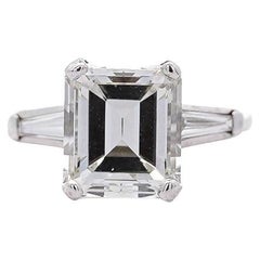 4.78 Carat Asscher & Tapered Baguette Diamond Platinum 3 Stone Engagement Ring