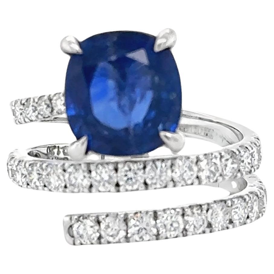 4.78 Carat Blue Sapphire & Diamond White Gold Spiral ring For Sale