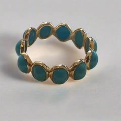 4.78 Carat Cabochon Turquoise 14K Gold Eternity Band Ring