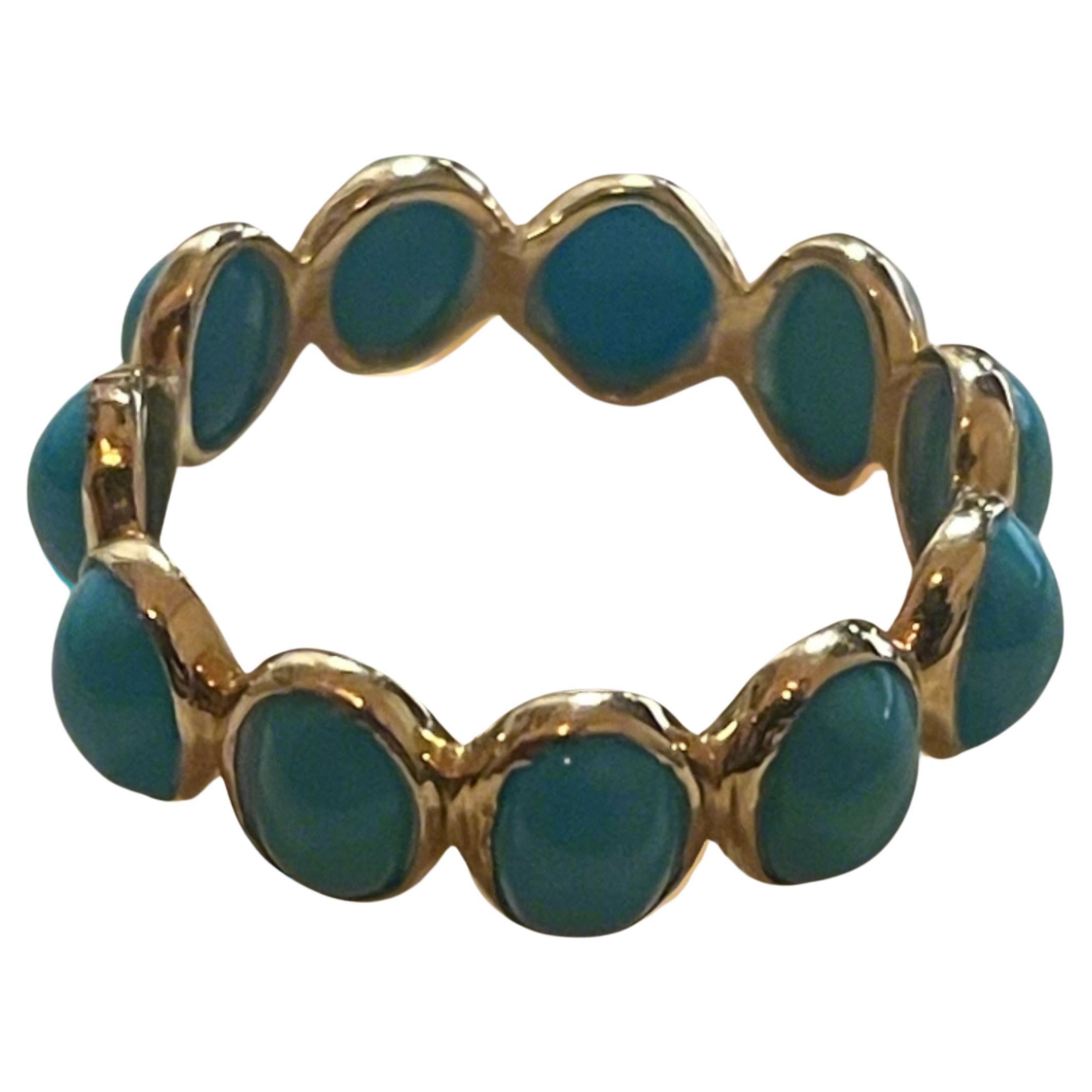 4.78 Carat Cabochon Turquoise 14K Gold Eternity Band Ring