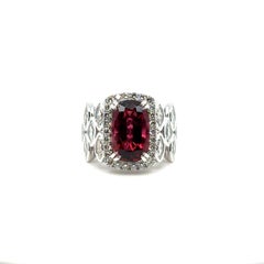 4.78 Carat Cushion Cut Natural Rubellite Tourmaline Diamond Gold Cocktail Ring