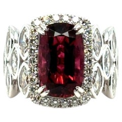 4.78 Carat Cushion Cut Natural Rubellite Tourmaline Diamond Gold Cocktail Ring