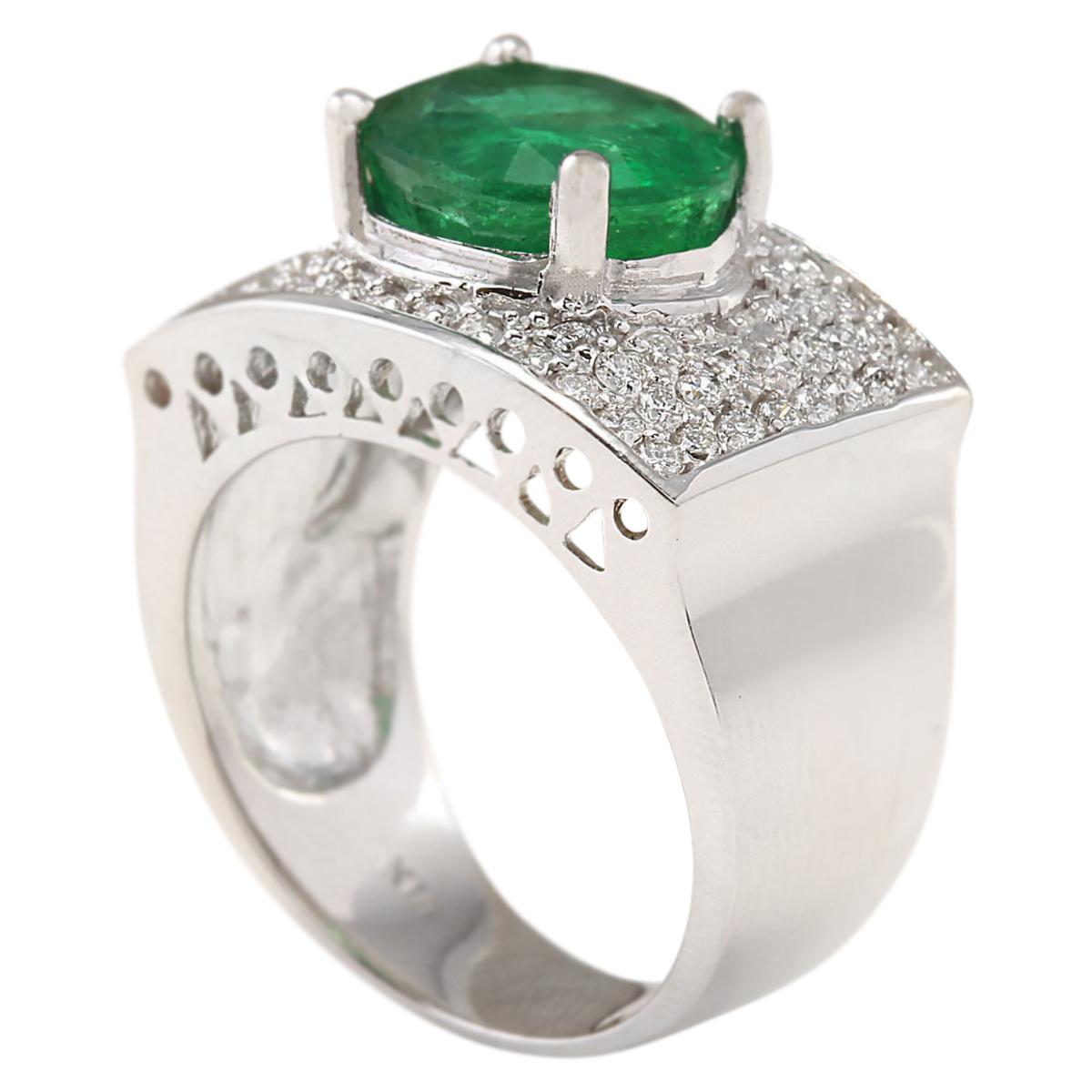 Oval Cut Natural Emerald Diamond Ring In 14 Karat White Gold  For Sale