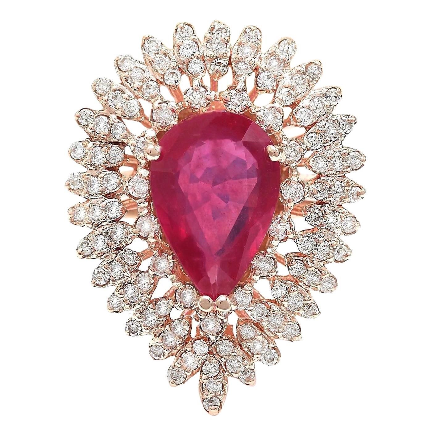 Natural Ruby Diamond Ring In 14 Karat Solid Rose Gold  For Sale