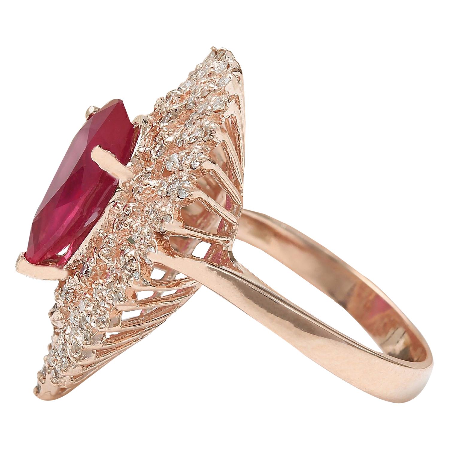 Pear Cut Natural Ruby Diamond Ring In 14 Karat Solid Rose Gold  For Sale