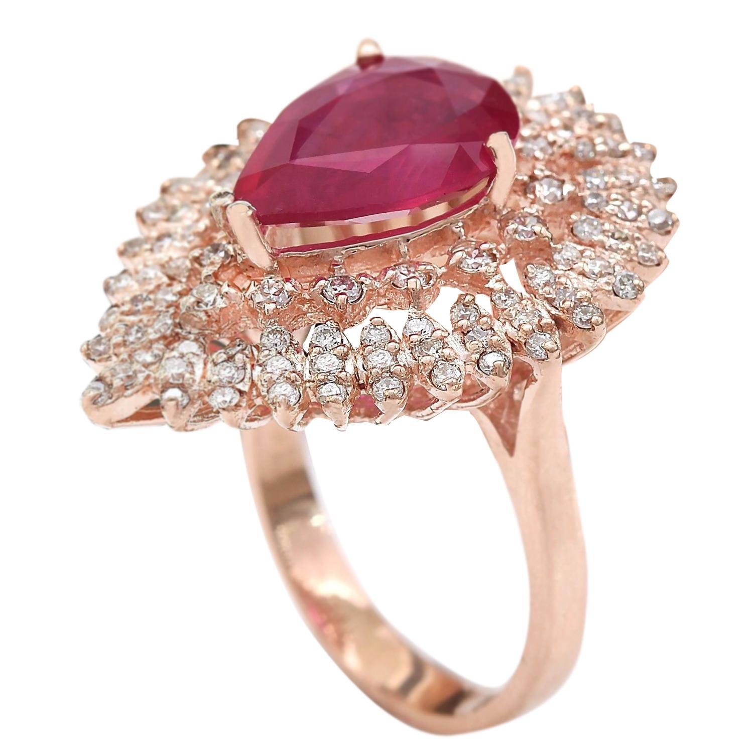 Women's Natural Ruby Diamond Ring In 14 Karat Solid Rose Gold  For Sale