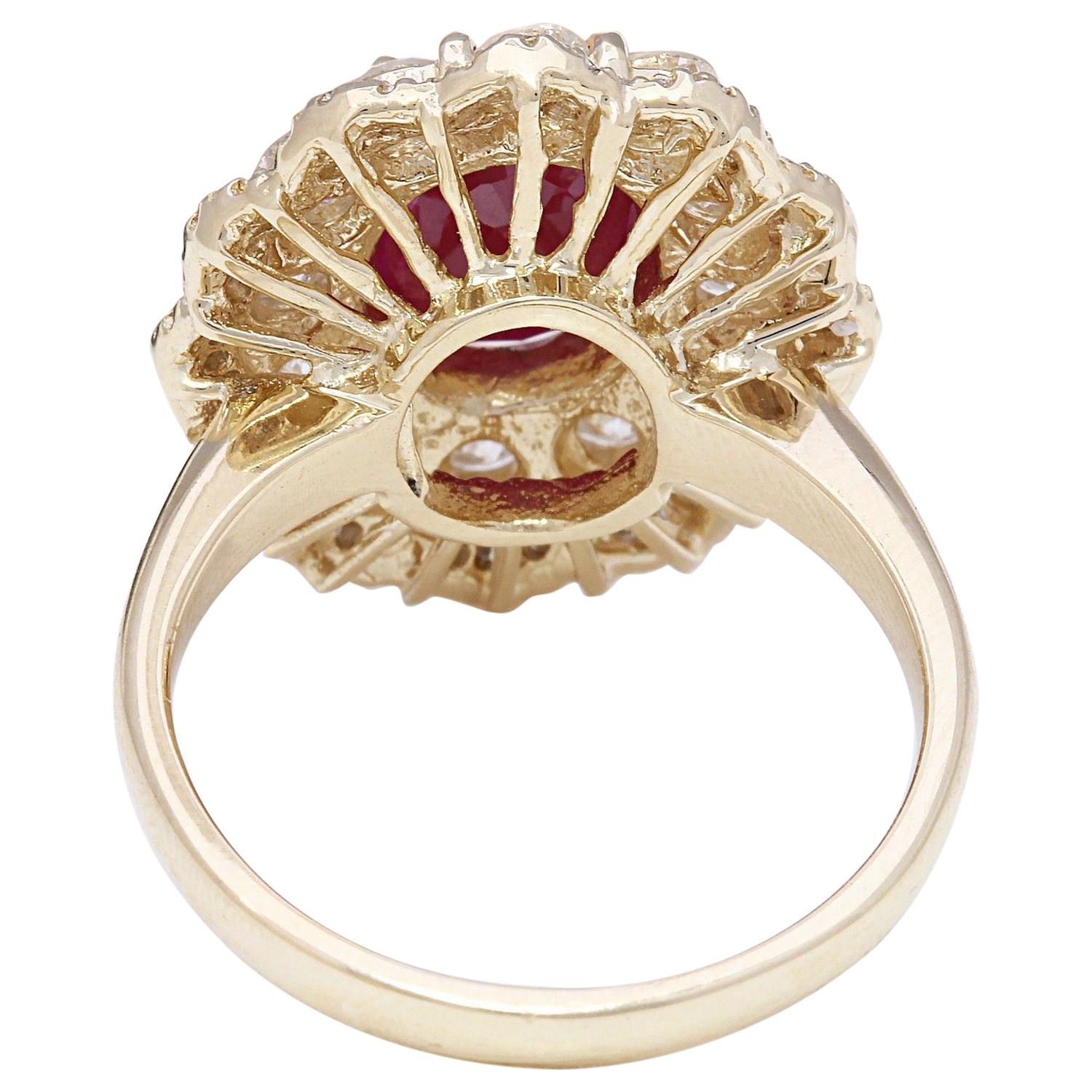 Modern Exquisite Natural Ruby Diamond Ring In 14 Karat Solid Yellow Gold  For Sale