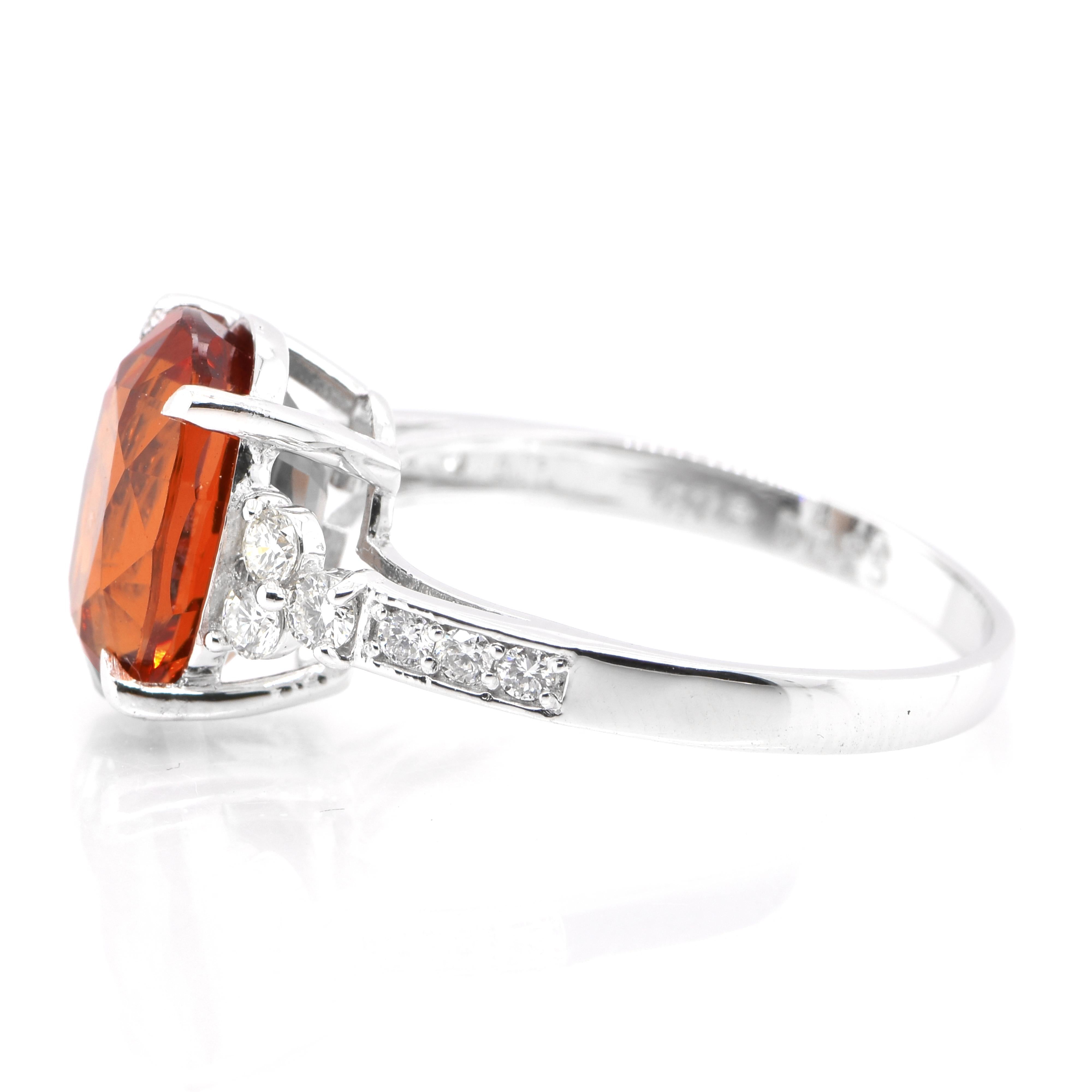 Modern 4.78 Carat Natural Spessartine Garnet and Diamond Ring Set in Platinum