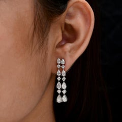 4.78 Carat Pear Round Brilliant Cut Diamond Earrings H SI 18 Karat White Gold