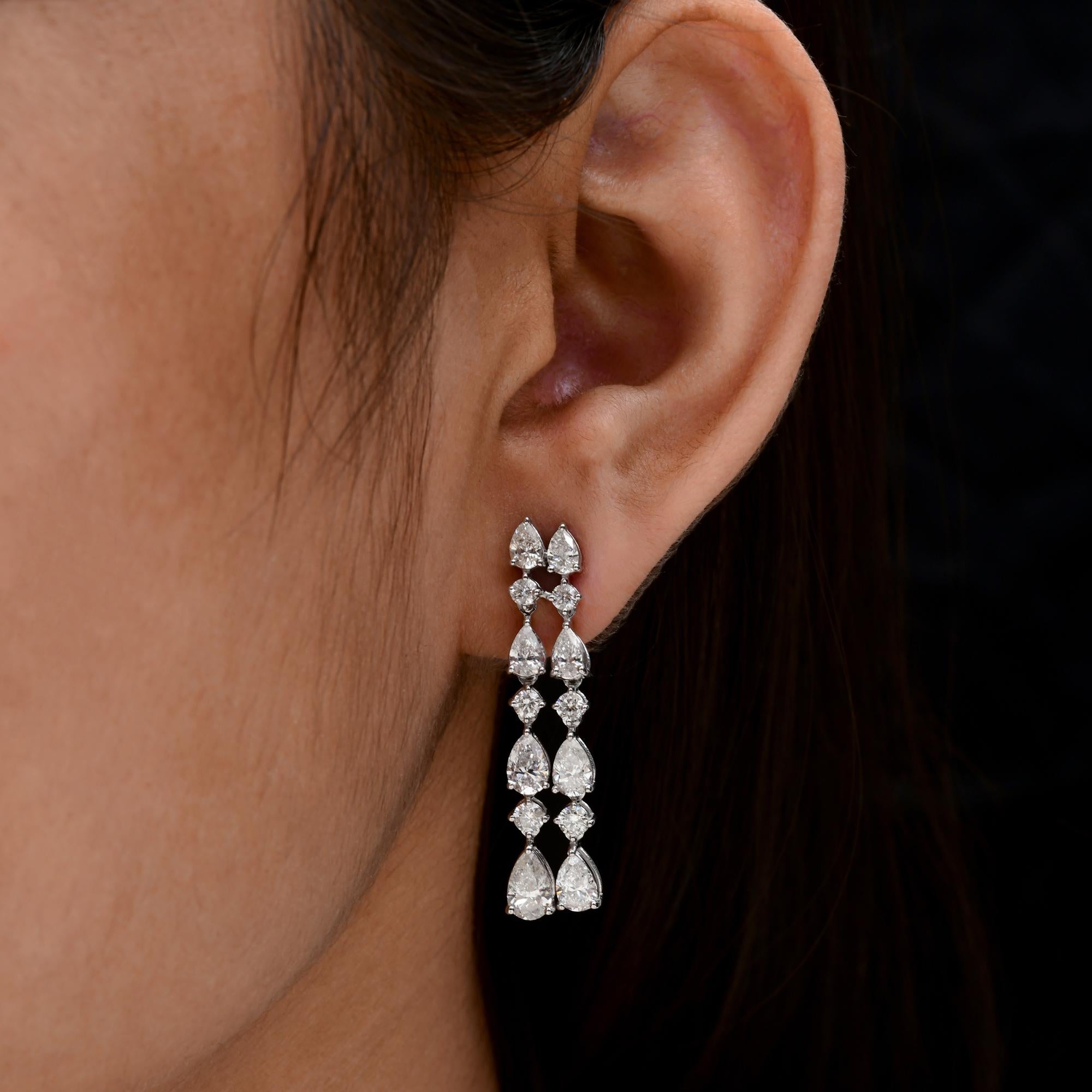 Pendientes de diamantes talla brillante redonda pera de 4,78 quilates H SI Oro blanco de 18 quilates Corte pera en venta