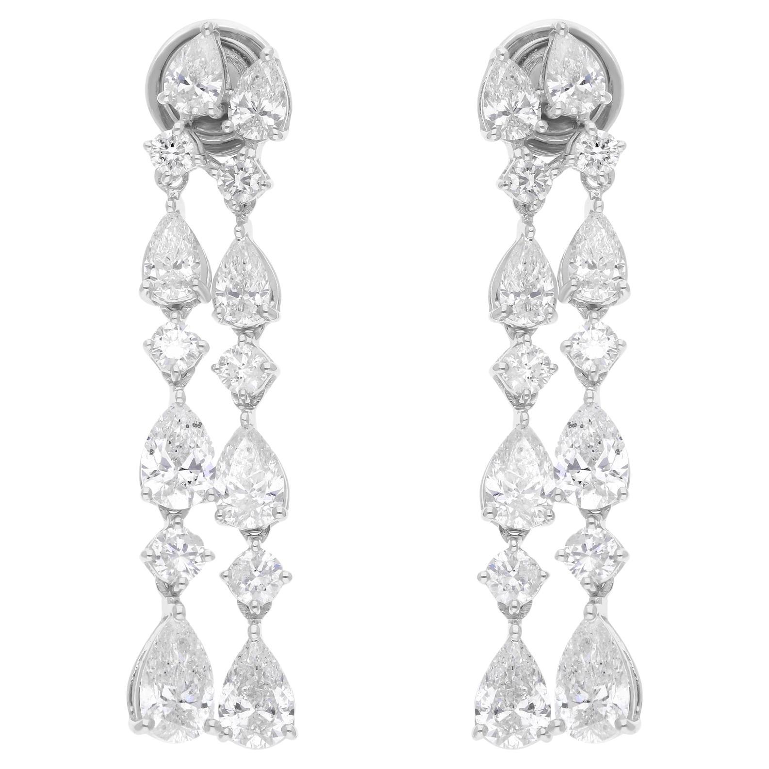 4.78 Carat Pear Round Brilliant Cut Diamond Earrings H SI 18 Karat White Gold