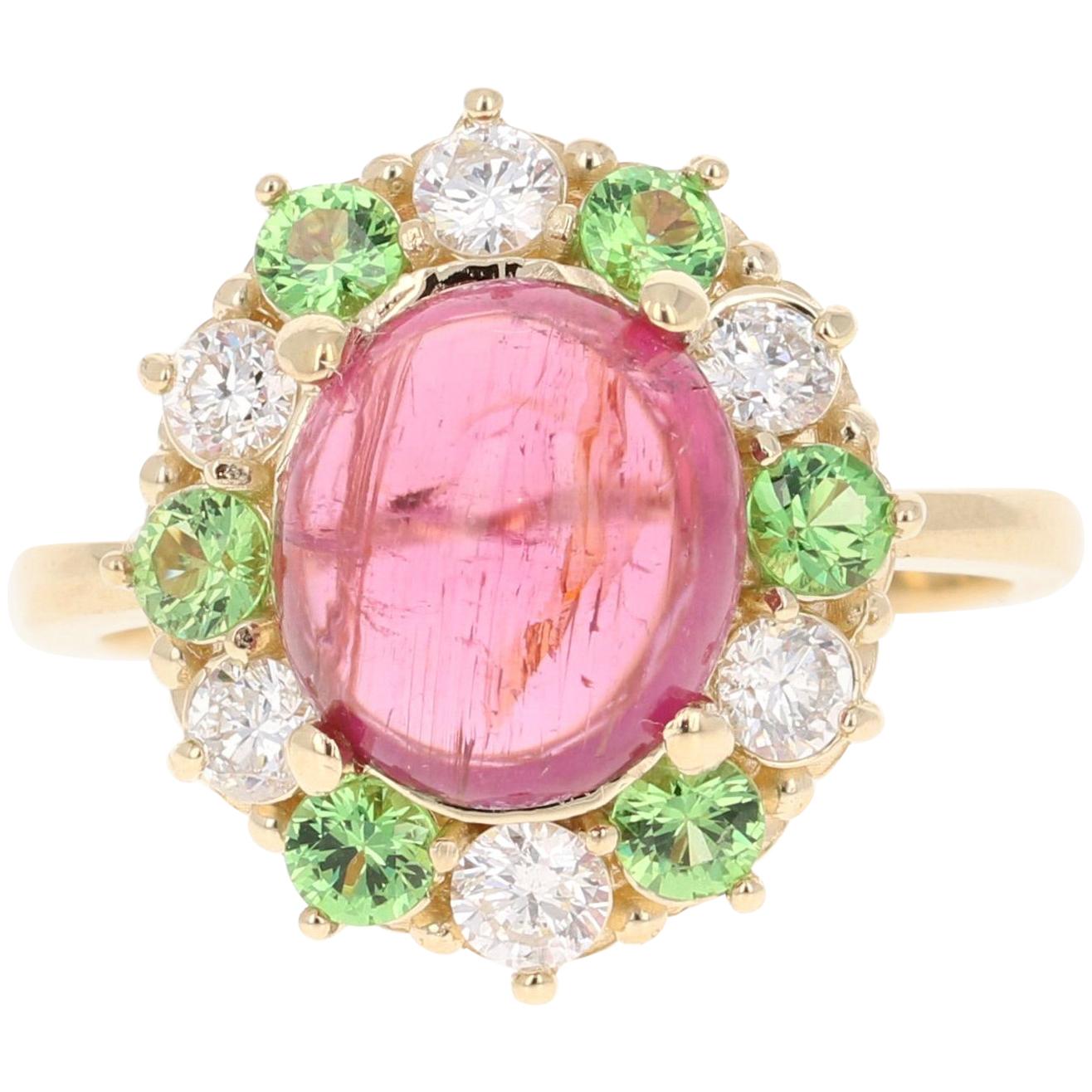 Customizable Tourmaline Diamond Ring, 14 Karat Yellow Gold, Pink