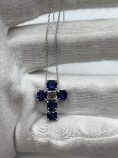4.75 Carat Sapphire and Cushion Cut Diamond Cross