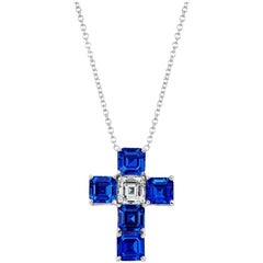 4.78 Carat Sapphire and Asscher Cut Diamond Cross