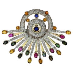 4.78 CTW Diamond, 6.69CTW Tourmaline & Sapphire 14K & Sterling Pendant